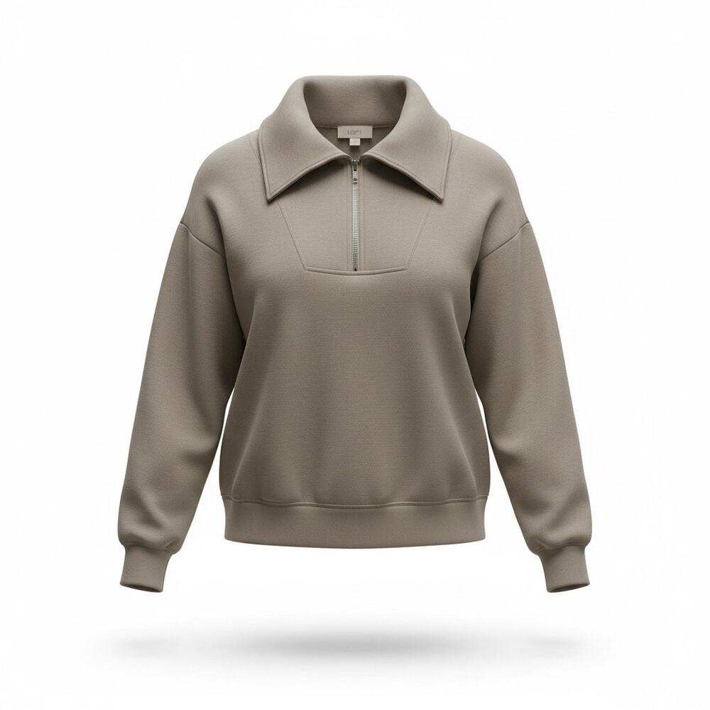 LOFT Outlet Medium 1/4 Zip Sweatshirt Taupe Pullover Soccer Mom, Atheleisure
